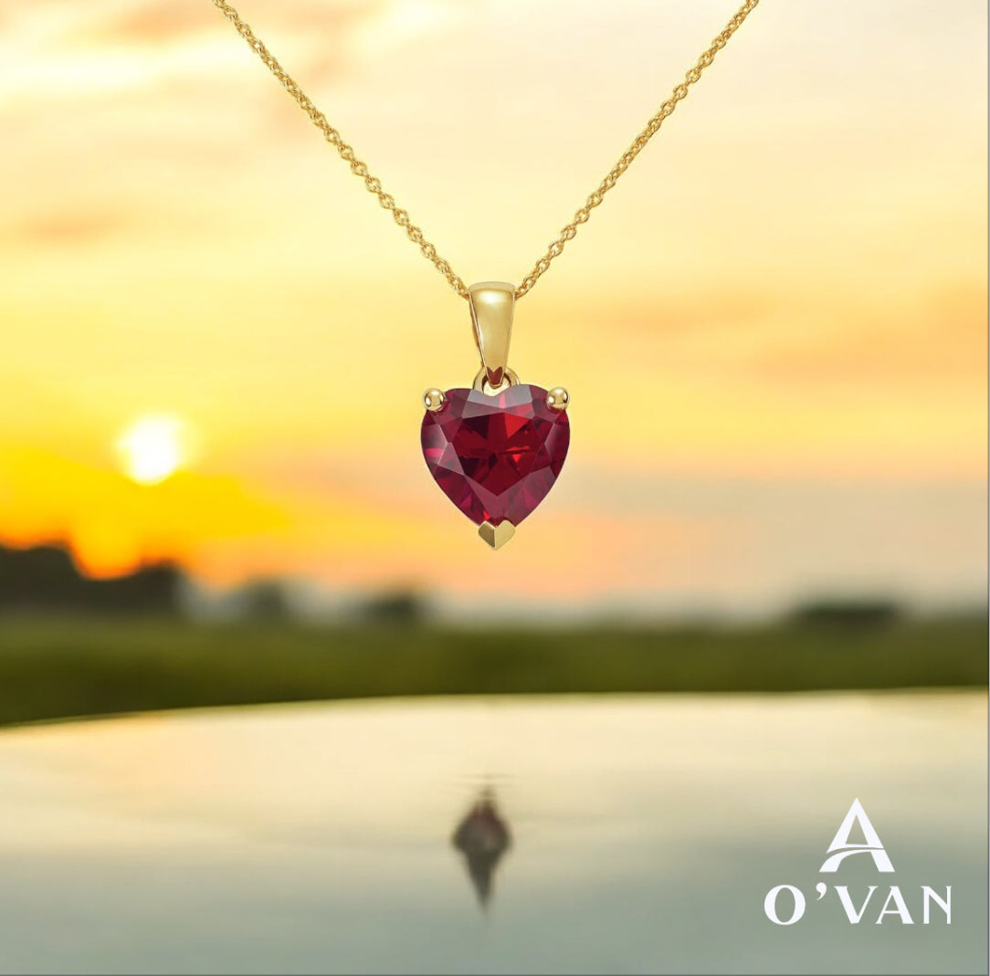 9ct Gold with Red Ruby Heart Necklace