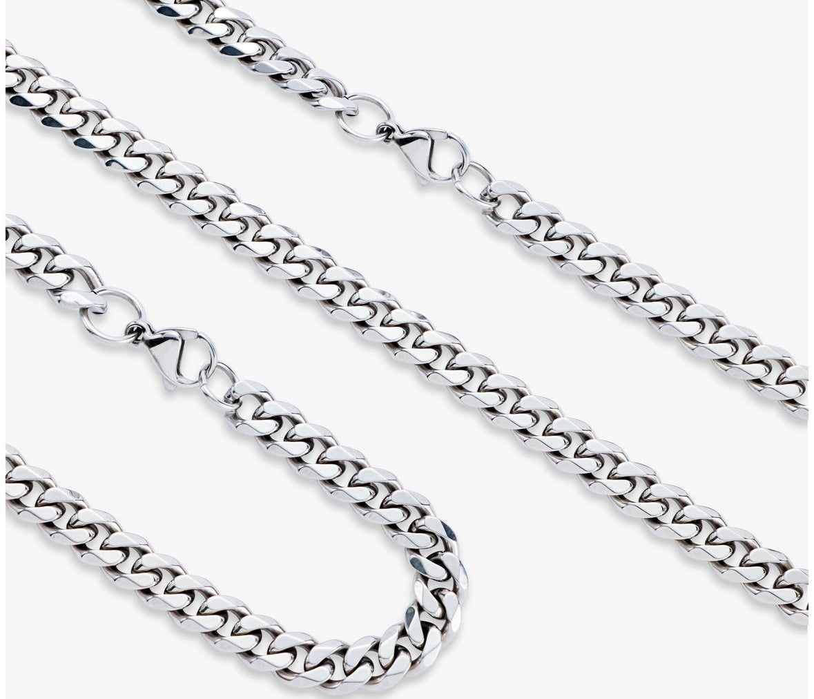 Men's Bold Diamond Cut 7mm Silver Curb Chain and Bracelet Set