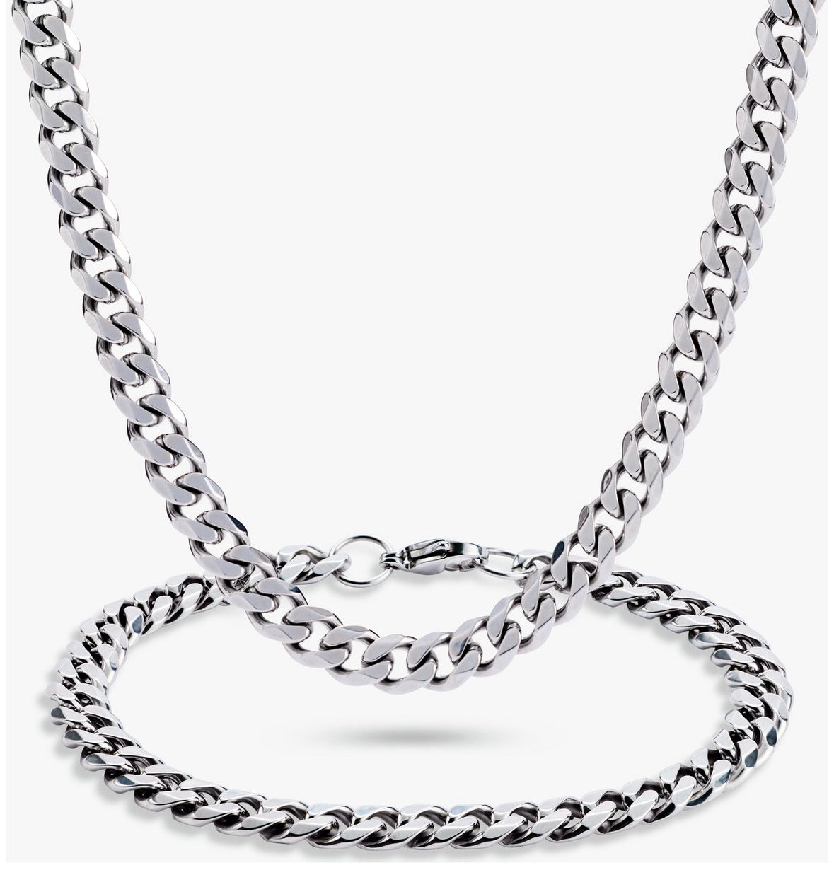 Men's Bold Diamond Cut 7mm Silver Curb Chain and Bracelet Set