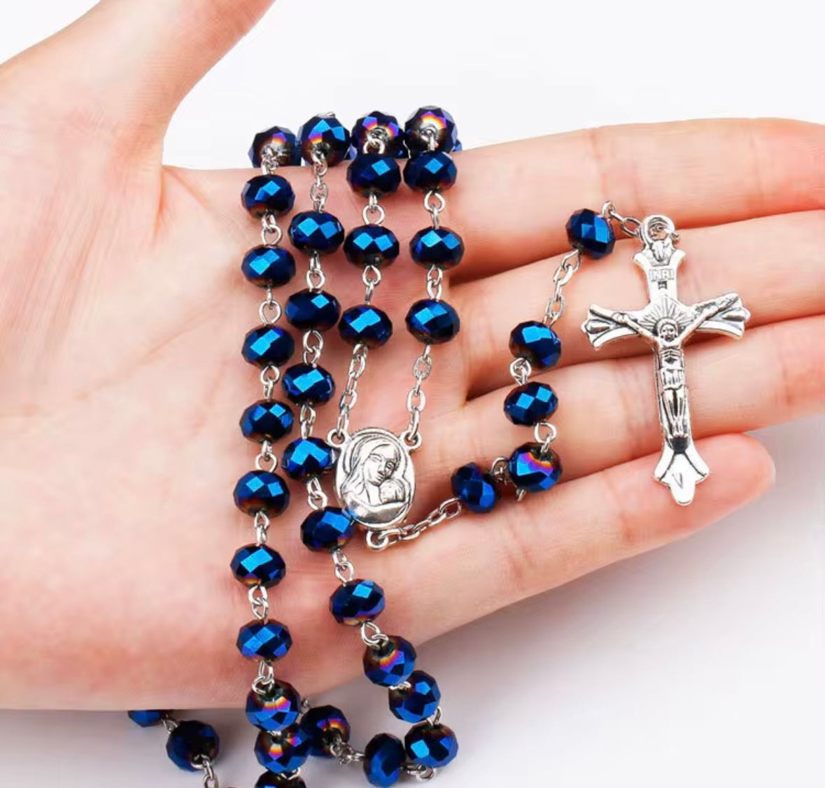 Blue Crystal Rosary Beads
