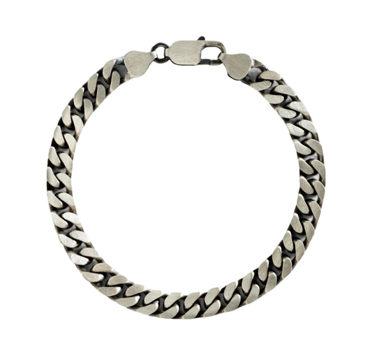 Men's Chunky Solid Silver Oxidized Curb Bracelet
