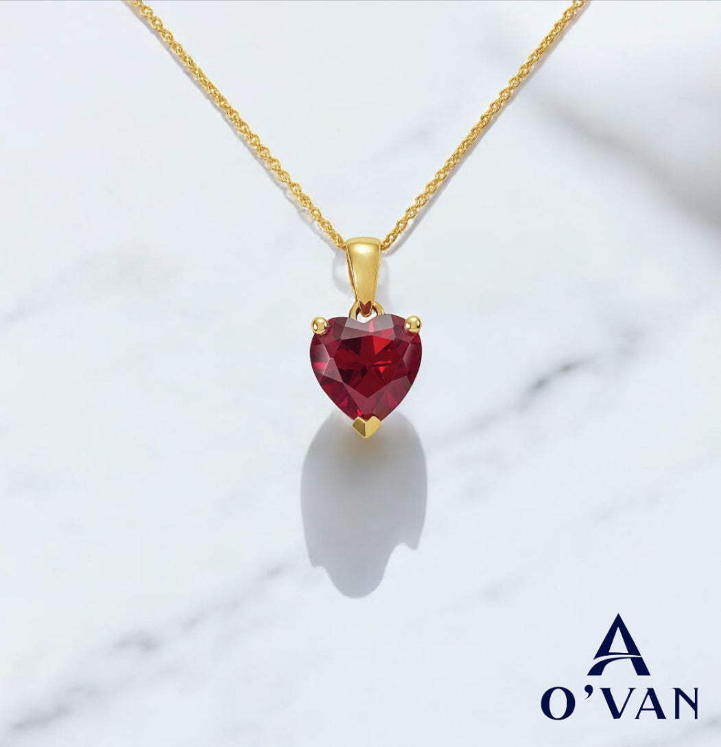 9ct Gold with Red Ruby Heart Necklace