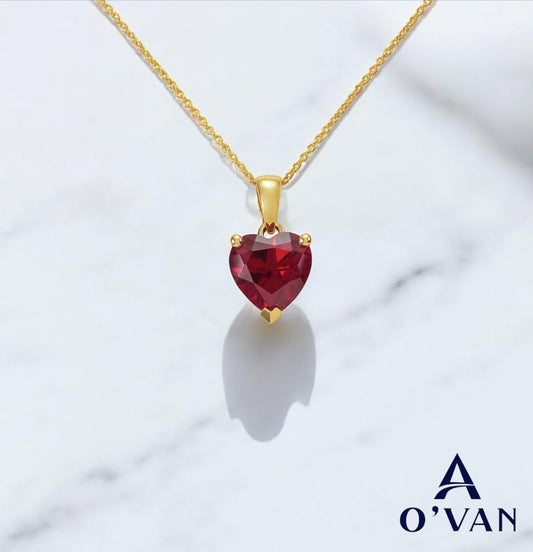 9ct Gold with Red Ruby Heart Necklace