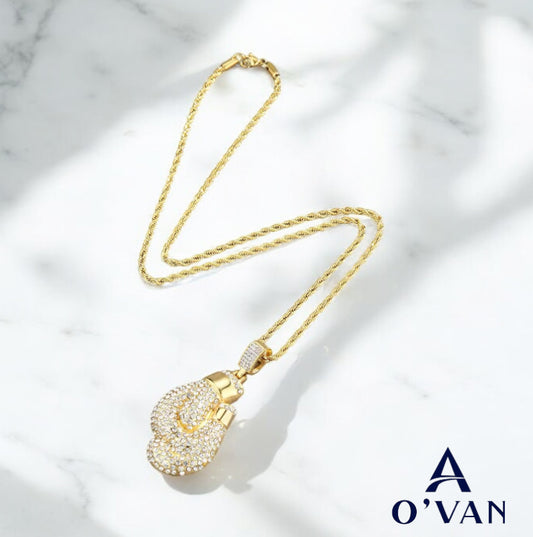 Stainless Steel Iced-Out Boxing Glove Necklace